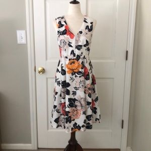 Ann Taylor Factory White Floral Cotton Sundress Sz 4 Orange Black